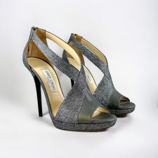 Jimmy Choo Sparkle Sandals in Silver/Gray 40 7