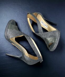 Size 40 | Jimmy Choo Sparkle Sandals in Silver/Gray
