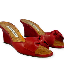 Manolo Blahnik Bow Wedge Sandals in Red 36 12