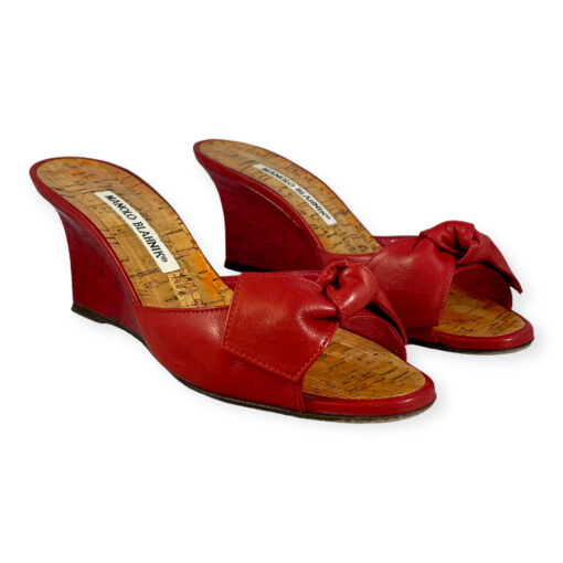 Manolo Blahnik Bow Wedge Sandals in Red 36 6