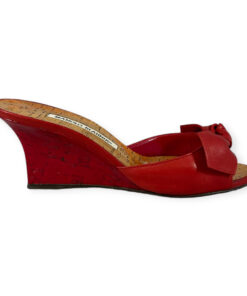 Manolo Blahnik Bow Wedge Sandals in Red 36 8