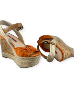 Prada Suede Cork Wedge Sandals in Orange 35.5 14