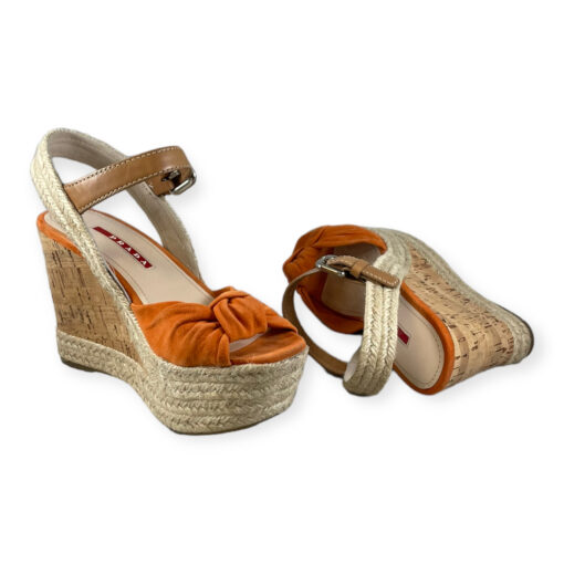 Prada Suede Cork Wedge Sandals in Orange 35.5 7