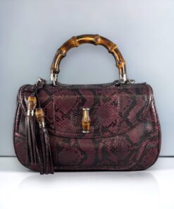 Gucci Bamboo Python Top Handle Bag in Wineberry 22