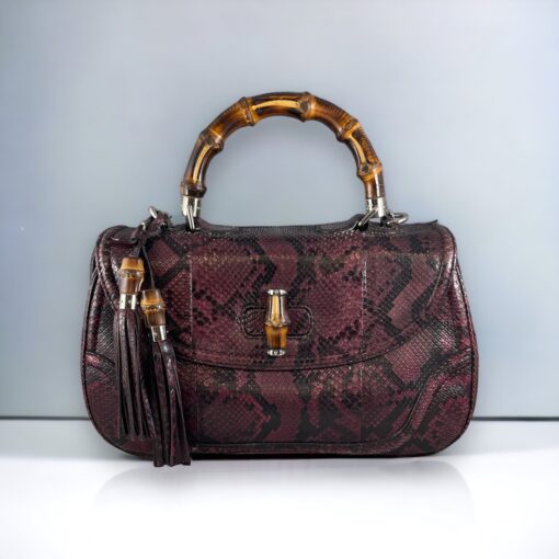 Gucci Bamboo Python Top Handle Bag in Wineberry 11
