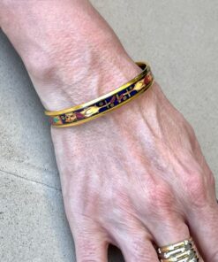 Hermes Lion Enamel Bangle Bracelet in Multicolor & Gold 9