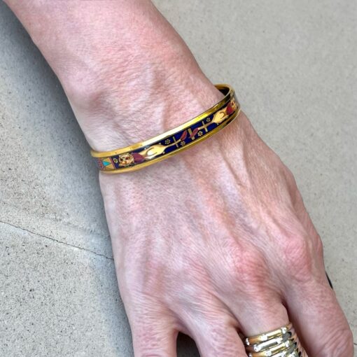 Hermes Lion Enamel Bangle Bracelet in Multicolor & Gold 1