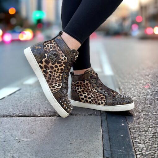 Size 40.5 | Christian Louboutin Lou Spikes Sneakers in Brown