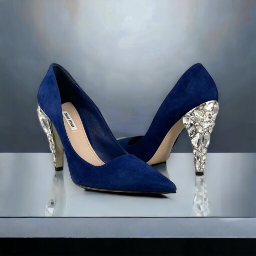 Size 40 | Miu Miu Crystal Heel Pumps in Blue