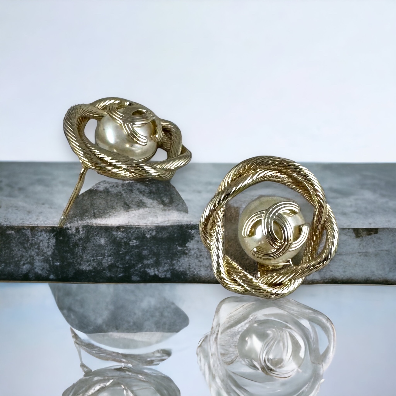 Chanel Pearl Halo Stud Earrings in Gold