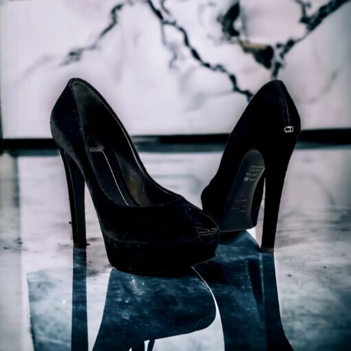 Size 38 | Dior Velvet Peep Toe Pumps in Black