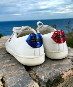 Size 39 | Saint Laurent Metallic Lip Sneakers in White