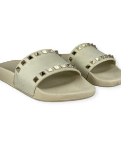 Valentino Rockstud Rubber Slide Sandals in Ivory | Size 35 6