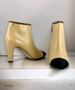 Size 40.5 | Chanel Cap Toe Studded Booties in Beige