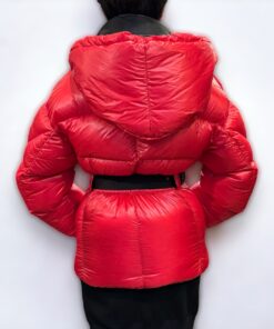 Moncler Hoodie Puffer Jacket in Red Size Small 3