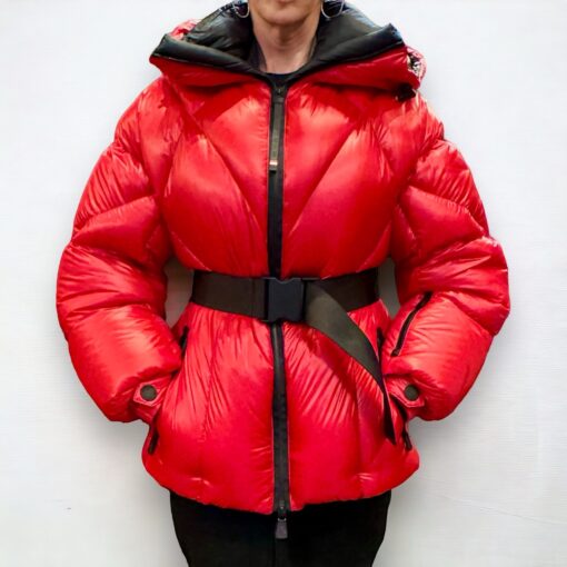 Size Small | Moncler Hoodie Puffer Jacket in Red
