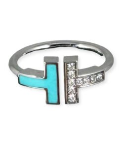 Tiffany & Co T Diamond Turquoise Wire Ring Size 6 8