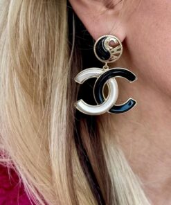 Chanel Yin Yang CC Drop Earrings in Black & White
