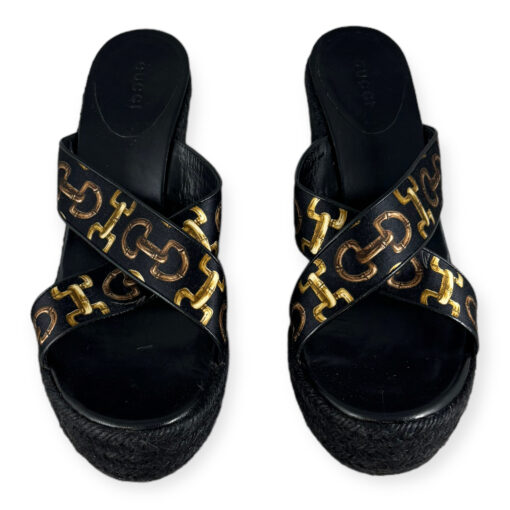 Gucci Horsebit Espadrille Wedges in Black Size 37 4