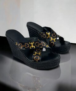 Size 37 | Gucci Horsebit Espadrille Wedges in Black