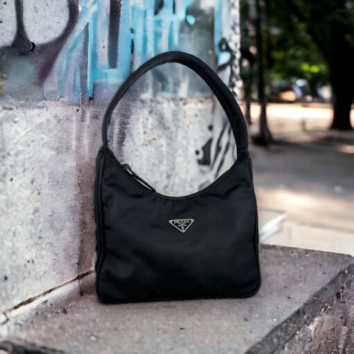 Prada Re-Nylon Mini Hobo Bag in Black