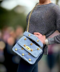 Valentino Knit Roman Stud Medium Shoulder Bag in Periwinkle