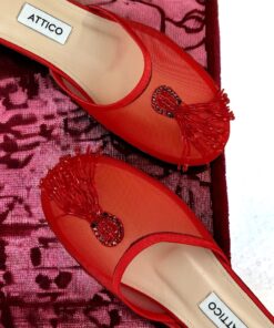 Size 36.5 | Attico Beaded Tassel Mules in Red