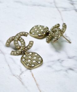 Chanel CC Strass Square Drop Earrings