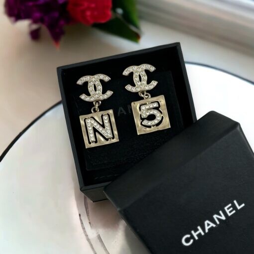 Chanel No 5 Crystal Drop Earrings in Gold