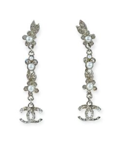 Chanel Pearl Flower Drop Earrings in Silver 8