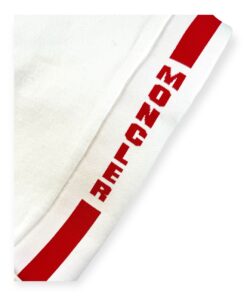 Moncler Striped Knit Joggers in White & Red Small 10