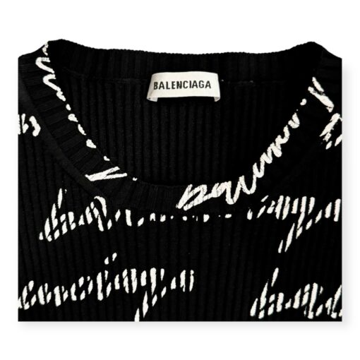 Balenciaga Logo Allover Ribbed Knit Top in Black | Size Small 3