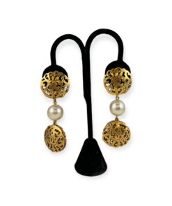 Chanel Filigree Pearl Drop Earrings in Gold 8