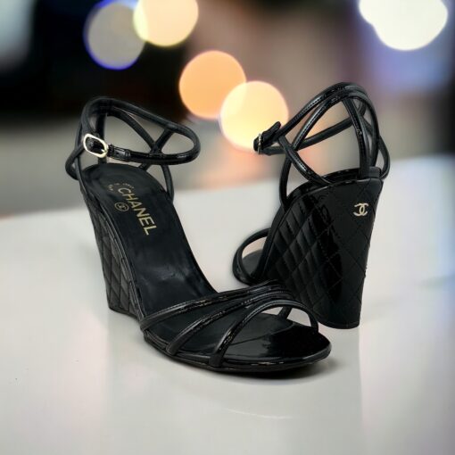 Chanel Quilted Wedge Sandals in Black | Size 41