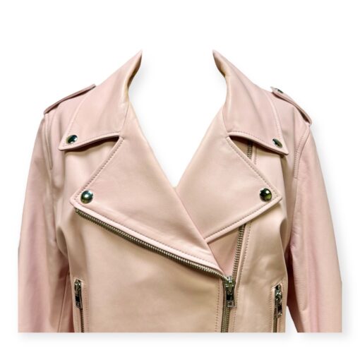 Escada Leather Moto Jacket in Pink | Size Large 3