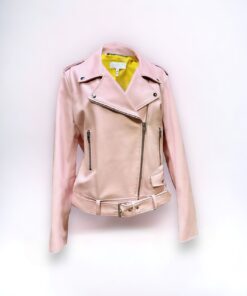 Escada Leather Moto Jacket in Pink | Size Large 8