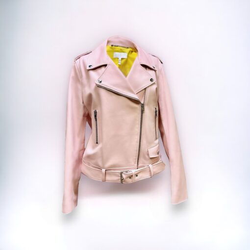 Escada Leather Moto Jacket in Pink | Size Large 1