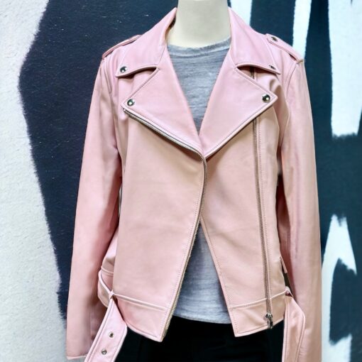 Escada Leather Moto Jacket in Pink | Size Large