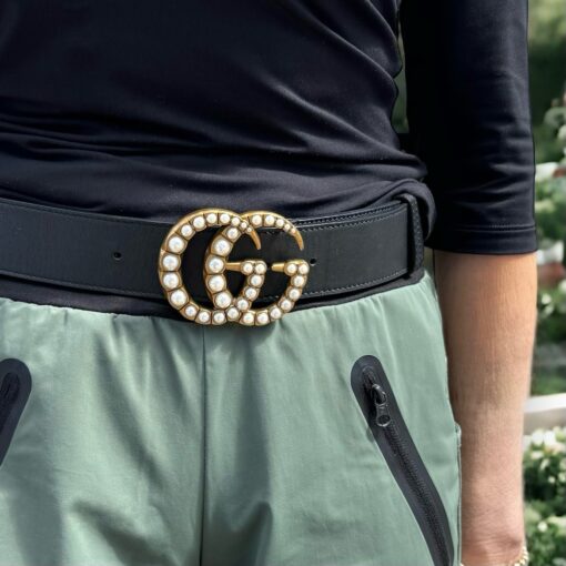 Gucci Pearl GG Belt in Black | Size 80/32