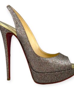 Christian Louboutin Lady Peep Glitter Slingback Sandals | Size 40 7