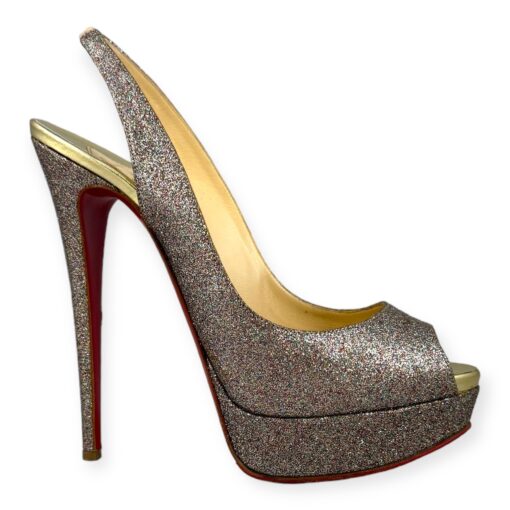 Christian Louboutin Lady Peep Glitter Slingback Sandals | Size 40 2