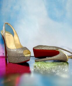 Christian Louboutin Lady Peep Glitter Slingback Sandals | Size 40