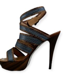 Rene Caovilla Snake Crystal Sandals in Blue & Copper | Size 38.5 7
