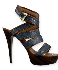 Rene Caovilla Snake Crystal Sandals in Blue & Copper | Size 38.5 8