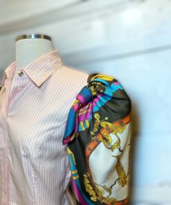 Versace Silk Sleeve Blouse Pink Multi | Size Small