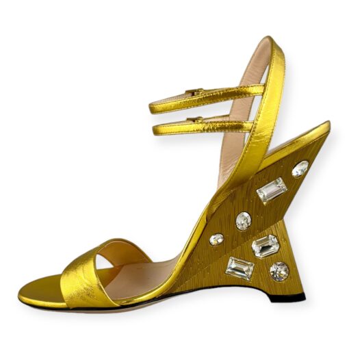 Gucci Crystal Wedge Sandals in Gold | Size 39.5 1