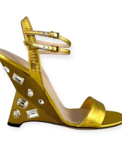 Gucci Crystal Wedge Sandals in Gold | Size 39.5 8