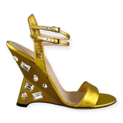 Gucci Crystal Wedge Sandals in Gold | Size 39.5 2