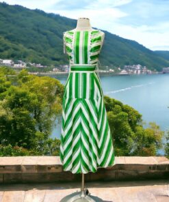 Lela Rose Striped Midi Dress in Green & White | Size 10