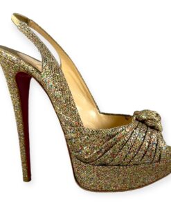 Christian Louboutin Glitter Knot Slingback Sandals in Gold | Size 39 8
